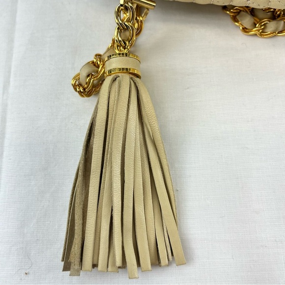 Bally Lambskin Leather Quilted Crossbody Bag with Gold Tone Chain in Cream - Picture 11 of 16